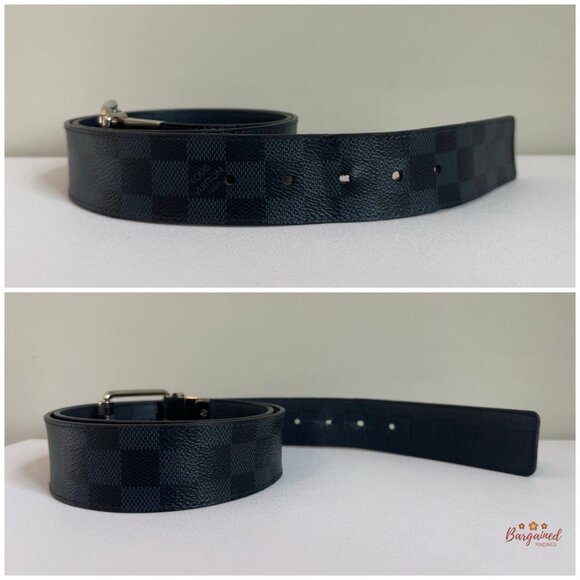 Auth Louis Vuitton Damier Grey/Black Reversible Leather Silver Buckle Belt 95 - Picture 6 of 11